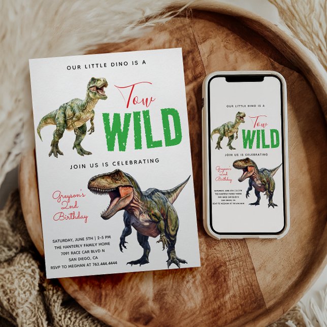 Two Wild Dino Party Boy Dinosaur 2nd Birthday Invitation (Creator Uploaded)
