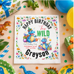 Two Wild Dino Party Boy Dinosaur 2nd Birthday  Napkins