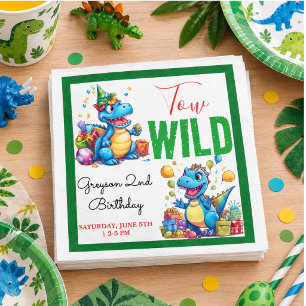Two Wild Dino Party Boy Dinosaur 2nd Birthday  Napkins