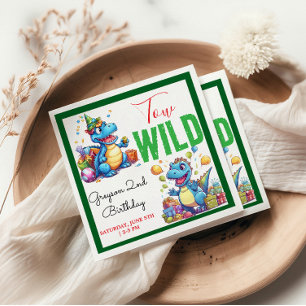 Two Wild Dino Party Boy Dinosaur 2nd Birthday Napkins