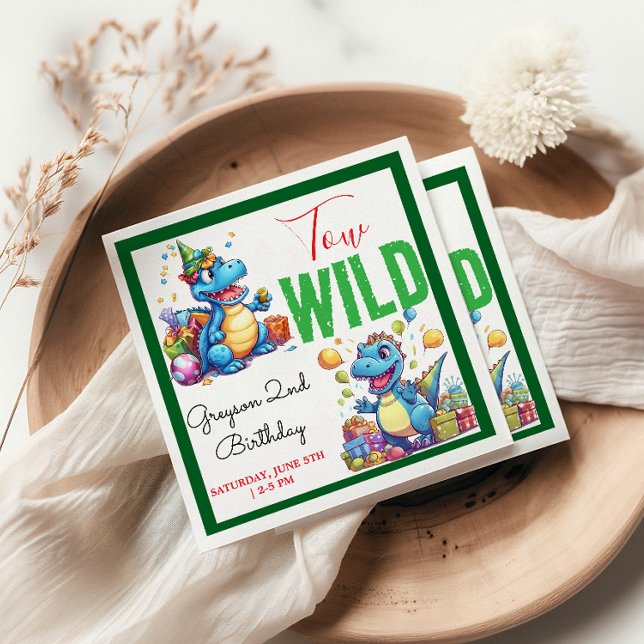 Two Wild Dino Party Boy Dinosaur 2nd Birthday  Napkins (Creator Uploaded)