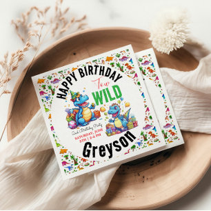 Two Wild Dino Party Boy Dinosaur 2nd Birthday Napkins