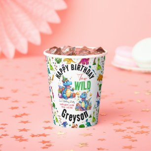 Two Wild Dino Party Boy Dinosaur 2nd Birthday  Paper Cups