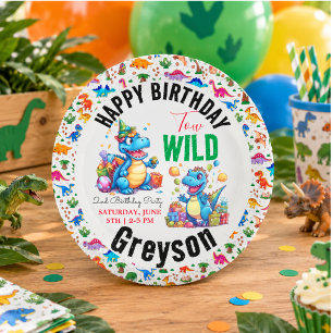 Two Wild Dino Party Boy Dinosaur 2nd Birthday Paper Plates