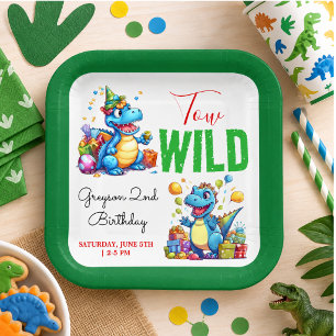 Two Wild Dino Party Boy Dinosaur 2nd Birthday Paper Plates