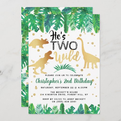 Two Wild Dinosaur Boys 2nd Birthday Invitation