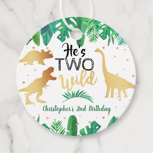 Two Wild Dinosaur Boys 2nd Birthday Party Favor Tags