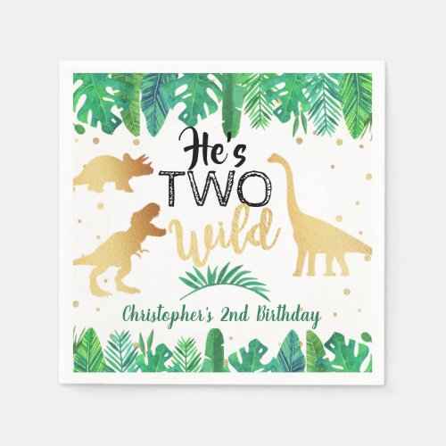 Two Wild Dinosaur Boys 2nd Birthday Party Napkins