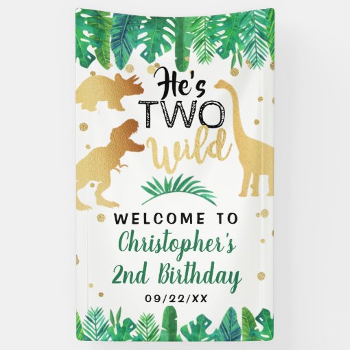 Two Wild Dinosaur Boys 2nd Birthday Party Welcome Banner | Zazzle