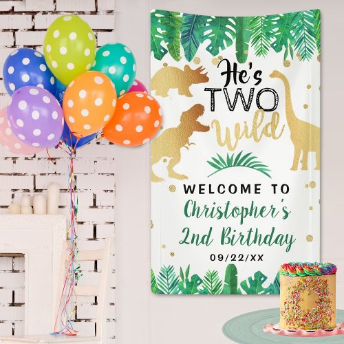 Two Wild Dinosaur Boys 2nd Birthday Party Welcome Banner