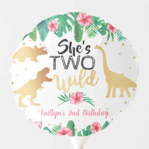 Two Wild Dinosaur Girls 2nd Birthday Party Balloon