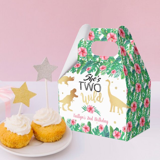 Two Wild Dinosaur Girls 2nd Birthday Party Favor Boxes (Creator Uploaded)