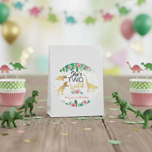 Two Wild Dinosaur Girls 2nd Birthday Party Favor Classic Round Sticker