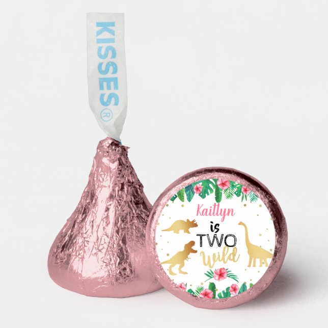 Two Wild Dinosaur Girls 2nd Birthday Party Hershey®'s Kisses® (Front)