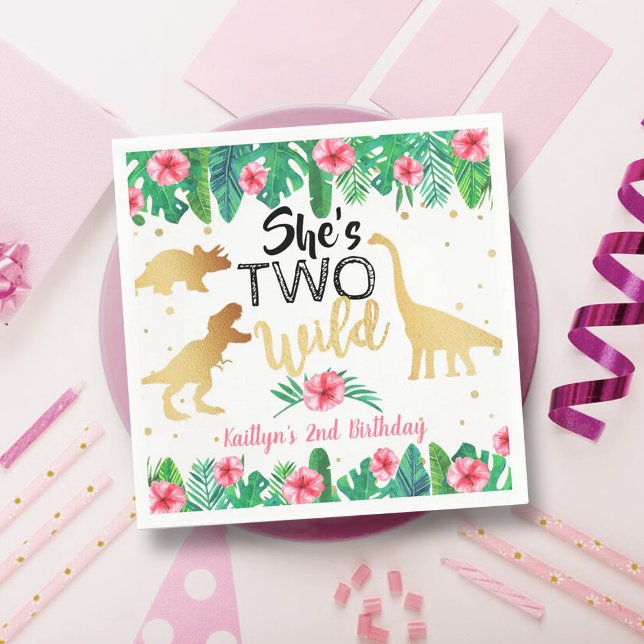 Two Wild Dinosaur Girls 2nd Birthday Party Napkins (Creator Uploaded)