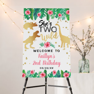 Two Wild Dinosaur Girls 2nd Birthday Party Welcome Foam Board