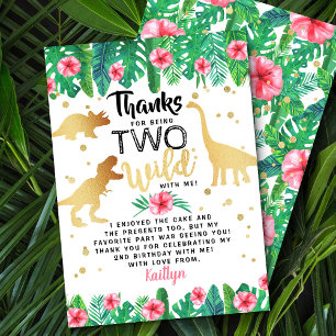 Two Wild Dinosaur Girls Second Birthday Thank You Card