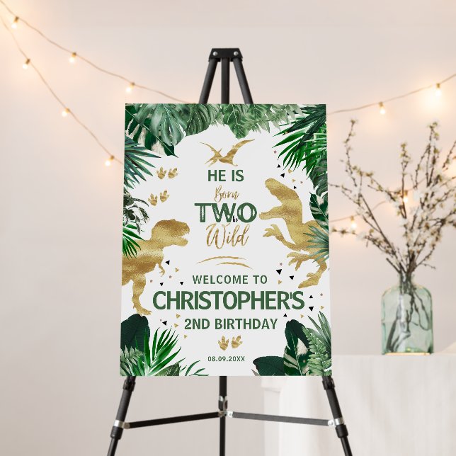Two Wild Dinosaur kids 2nd Birthday Party Welcome Foam Board (In Situ (Stand))