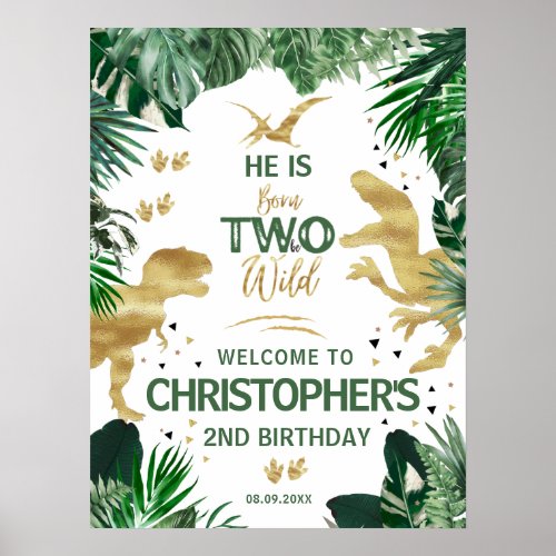 Two Wild Dinosaur kids 2nd Birthday Party Welcome Poster