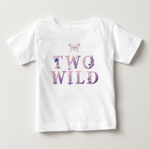 Two Wild Floral Birthday Girl Baby T_Shirt