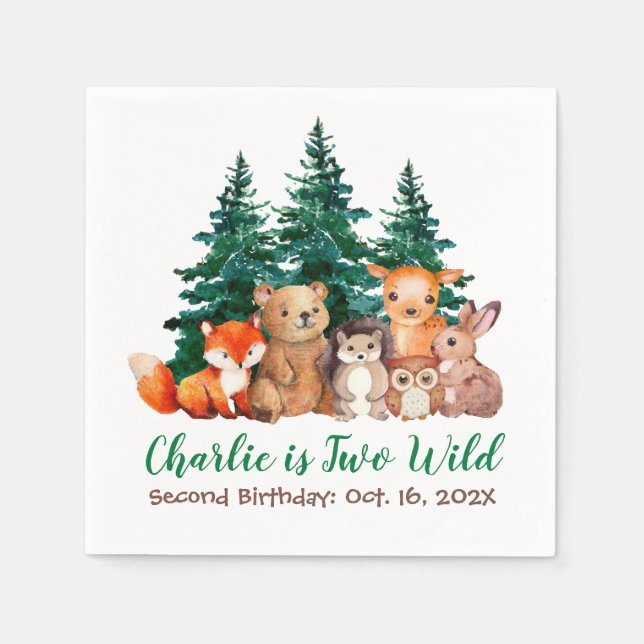 Two Wild Forest Animals Woodland Second Birthday N Napkins (Front)