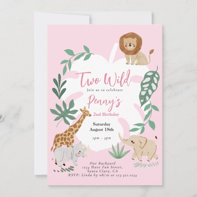 Two Wild Girl 2nd Birthday Invitation (Front)