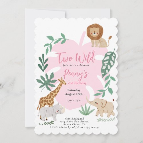 Two Wild Girl 2nd Birthday Invitation