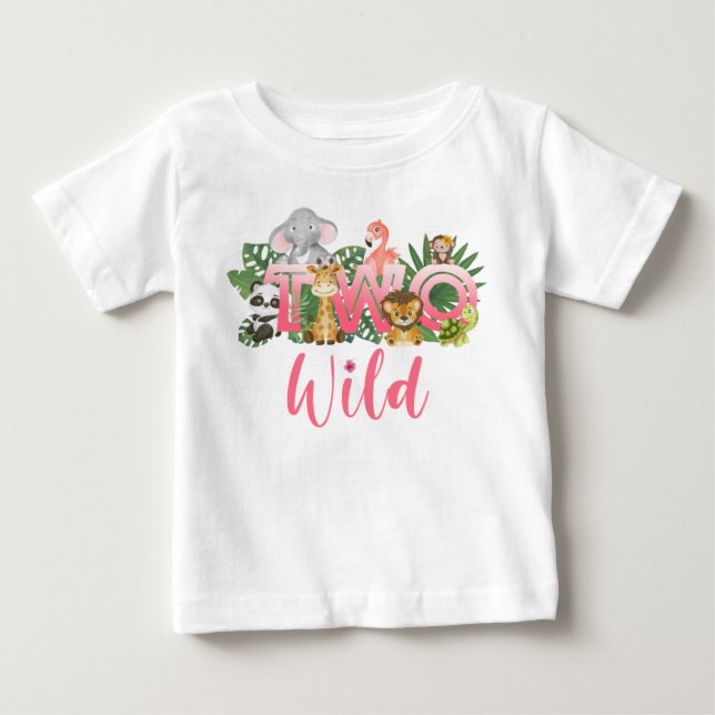 Two Wild Girl 2nd Birthday Jungle Safari Cute Baby T-Shirt (Front)
