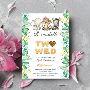 Two Wild Girl 2nd Birthday Party Invitation