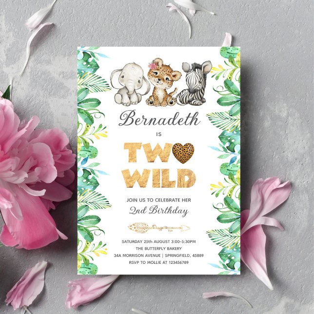 Two Wild Girl 2nd Birthday Party Invitation (Creator Uploaded)