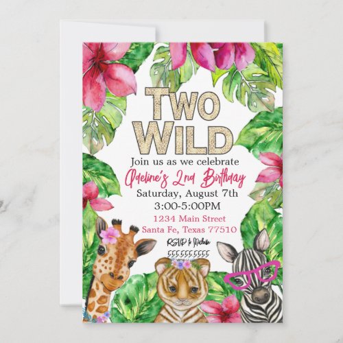 Two Wild Girl Safari Birthday Invitation