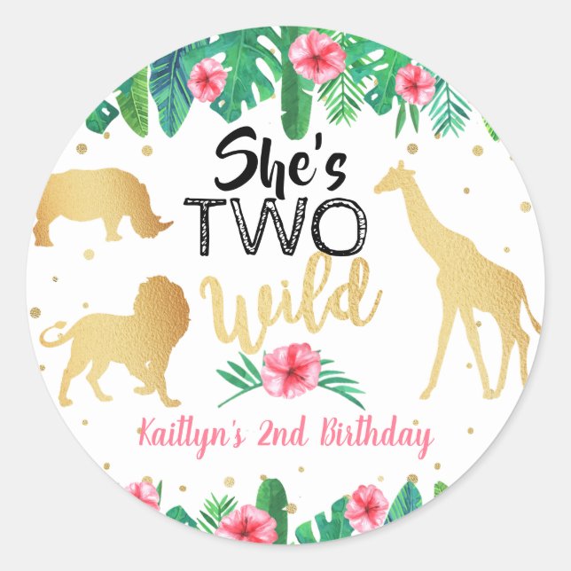 Two Wild Girls Second Birthday Party Favor Classic Round Sticker (Front)