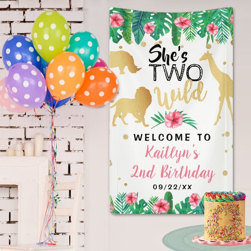 Two Wild Girls Second Birthday Party Welcome Banner