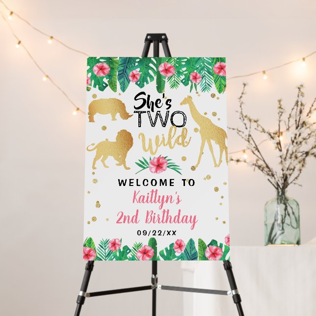 Two Wild Girls Second Birthday Party Welcome Foam Board (In Situ (Stand))