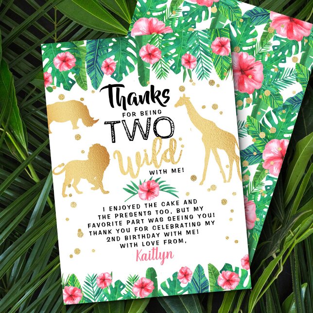 Two Wild Girls Second Birthday Thank You Card (Creator Uploaded)