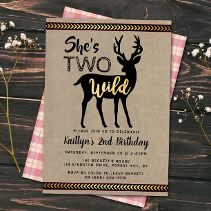 Two Wild Girls Woodland Deer 2nd Birthday Invitation