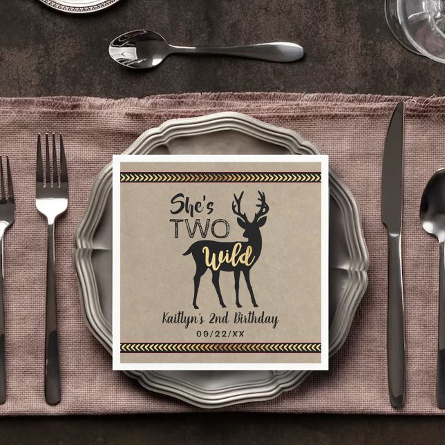 Two Wild Girls Woodland Deer 2nd Birthday Napkins (Creator Uploaded)