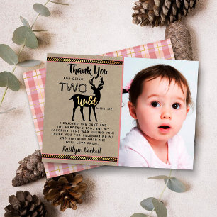 Two Wild Girls Woodland Deer 2nd Birthday Photo Thank You Card