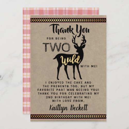 Two Wild Girls Woodland Deer 2nd Birthday Thank You Card