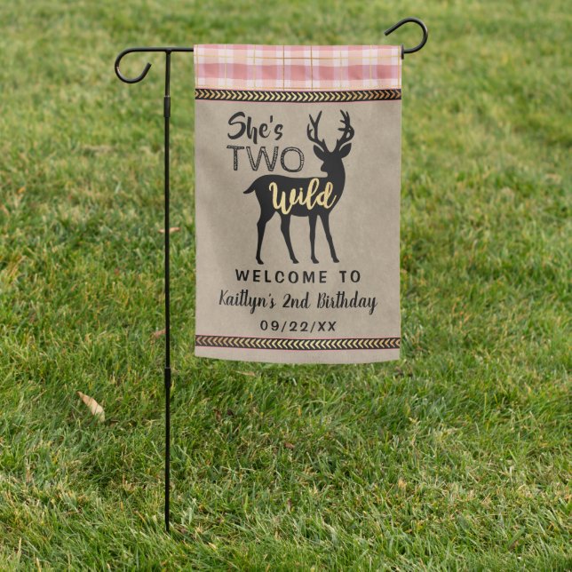 Two Wild Girls Woodland Deer 2nd Birthday Welcome Garden Flag (In SItu)