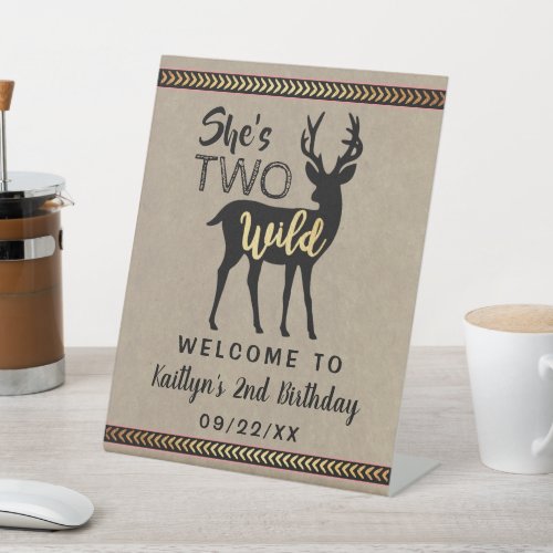Two Wild Girls Woodland Deer 2nd Birthday Welcome Pedestal Sign