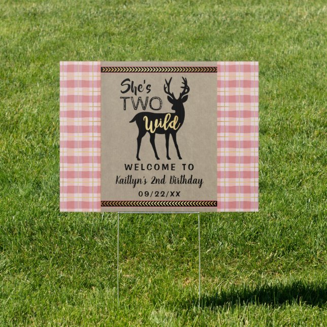 Two Wild Girls Woodland Deer 2nd Birthday Welcome Sign (Insitu)