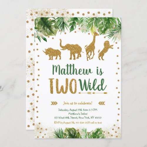 Two Wild Gold Safari Birthday Invitation