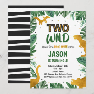 Two Wild Golden Dinosaur 2nd Birthday Invitation