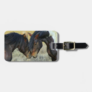 Two Wild Horses Touching Noses Luggage Tag