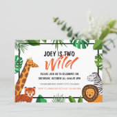 Two Wild Jungle Animal Safari Birthday Invitation (Standing Front)