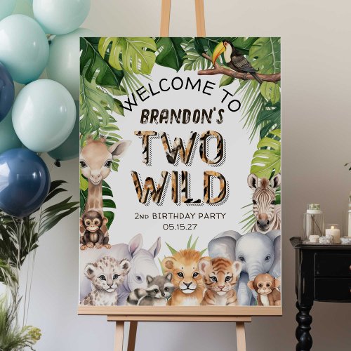 Two wild Jungle Animals 2nd birthday Welcome Sign