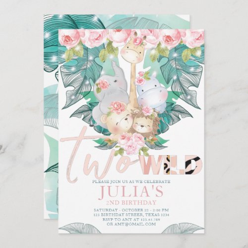 Two Wild Jungle Animals Birthday Cute Invitation