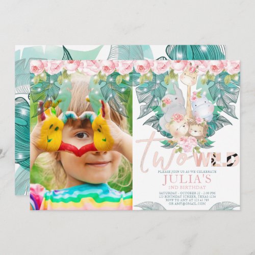 Two Wild Jungle Animals Birthday Photo Invitation