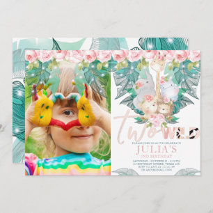 Two Wild Jungle Animals Birthday Photo Invitation
